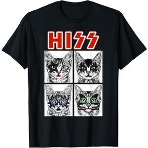 Retro Cat Rock Music Concert Band Men Kids Women Funny Cat T-Shirt, Size Large