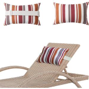 Chaise Lounge Head Pillow, 2 Pack Oudoor Patio Pillow with Elastic Strap Water Resistant Headrest Pillows for Recliner, Beach Chair, Office Chair Neck, Red Stripes