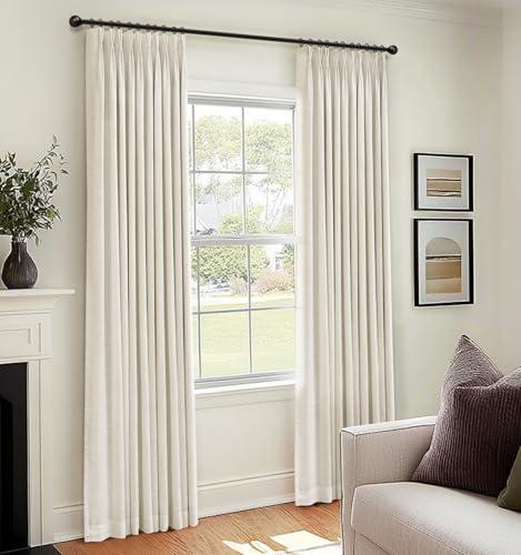 100% Blackout Shield Linen Pinch Pleated Curtains Blackout, Curtains 96 Inches Long 2 Panel Set for Bedroom/Living Room, Pinch Pleat Drapes with Hooks, 40” W x 96” L, Natural