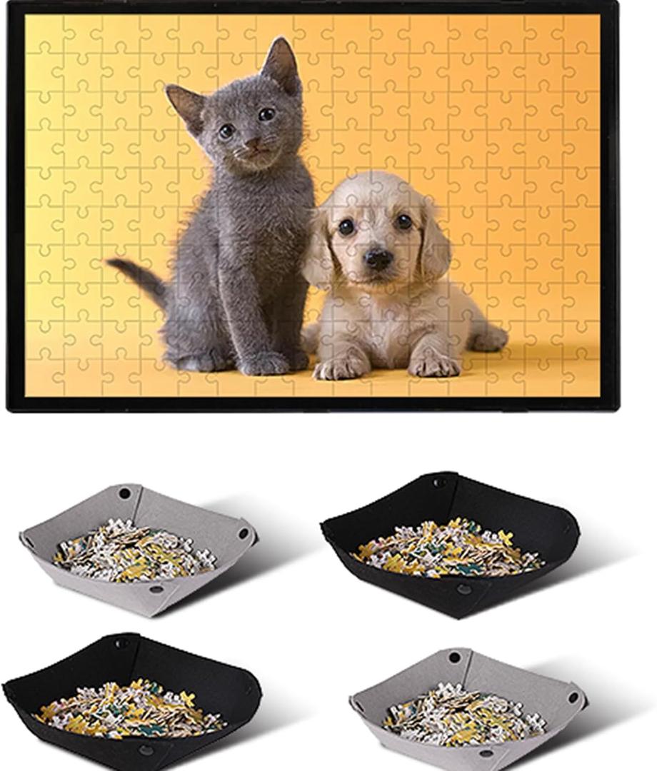 Jigsaw Puzzle Board 1000 500 Piece, 4 Storage Tray Portable Sorting Table Mat Holder for Adults Large Puzzles Accessories Organizer Gift Frame Keeper Pad Saver with Case Sticker Glue Sheets Kids Gift