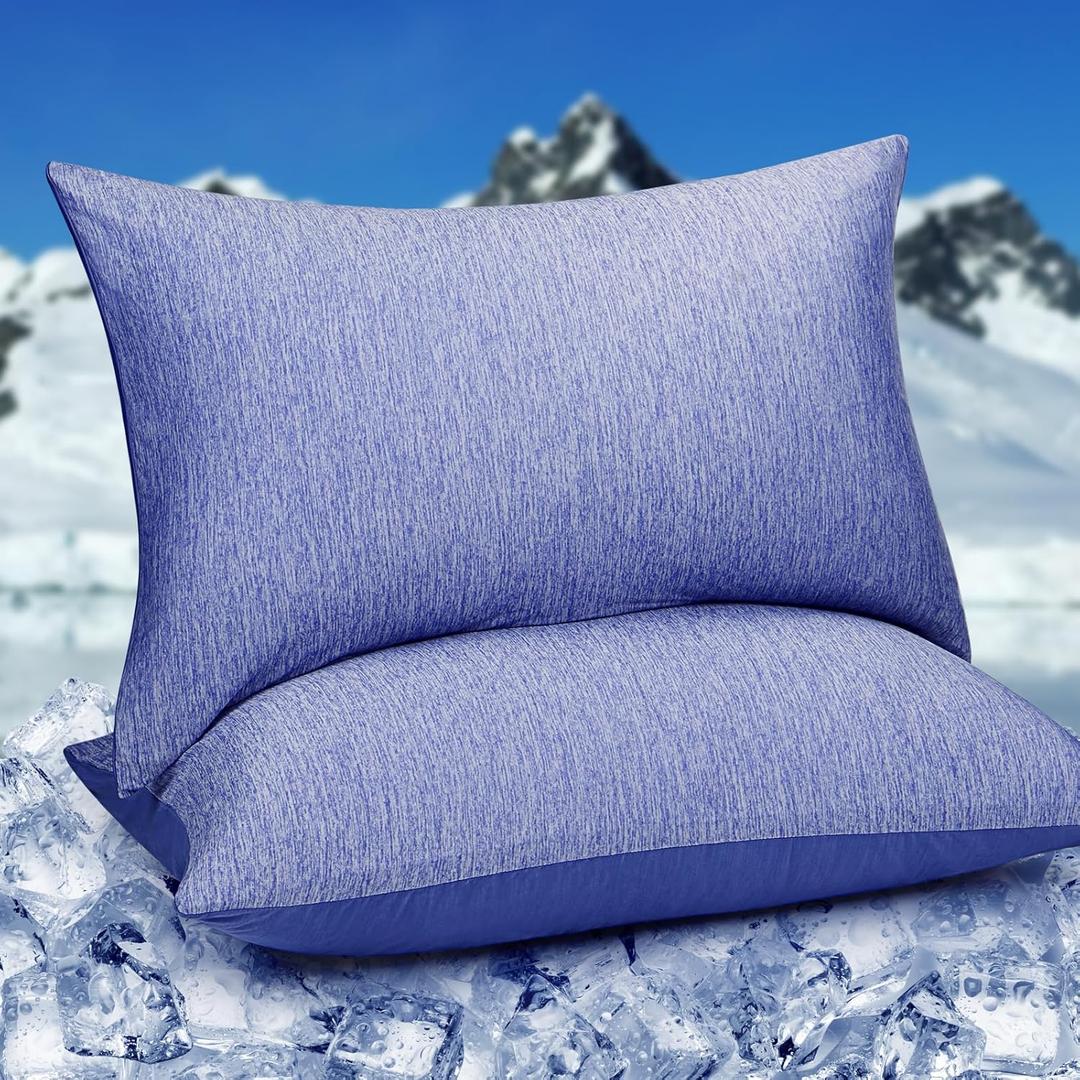 HOMFINE Cooling Pillowcases King Size - Double Side Q-Max 0.439 Cooling Fiber for Pillow Protector, Breathable Cold Pillow Cover for Hot Sleeper Night Sweat, Zipper, 2 Pack (20"x36", Dark Blue) (King - 20"x36")