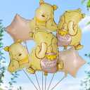 6Pcs Winnie Balloon Set  3D Foil Pooh Bear Balloons for Winnie Baby Shower & Birthday Decorations, Vintage Classic Party Decor