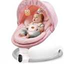 Baby Swing for Infants - Electric Baby Rocker with Exclusive App Function, Upgraded 5 Point Harness, Bluetooth Support, 10 Preset Lullabies and 5 Speeds, Portable Swing for Baby Boy Girl（Pink）