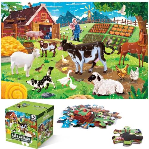 Jumbo Floor Puzzle for Kids,Farm Animals Jigsaw Large Puzzles,48 Piece Barn Puzzle for Toddler Ages 3-5,Children Learning Preschool Educational Toys,Birthday Easter Gift for 4-8 Years Old Boy and Girl
