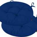 idee-home Outdoor Bistro Chair Cushions Set of 2, Round Seat Cushions | 15”x15”x 4” Thick Outdoor Round Seat Pads Tufted with Ties, Waterproof Patio Furniture Pads for Garden