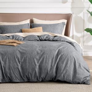 Bedsure Duvet Cover Queen Size - Soft Cationic Dyed Duvet Cover Set for Kids with Zipper Closure, 3 Pieces Bedding Set(Dark Grey, 90"x90")