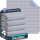 Washable Bed Pads 34" x 36" - 4 Pack, Grey, Waterproof Bed Pads for Incontinence, Bed Wetting Pads for Bed, Sofa, Floor, Resuable Underpads for Adults, Seniors, Pet (Gray)