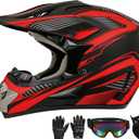 Motocross Helmet,Youth Adult ATV Dirt Bike Motorcycle Helmet,BMX 4-Wheeler Off-Road Mountain Bike Helmet,DOT Certified,W/Gloves Goggles Mask 4-Piece Set (Red, X-Large)