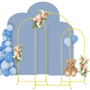 FOTSHARER Metal Arch Backdrop Stand and Cover Set 7.2FT 6.6FT 6FT Backdrop Arch Stand with Dusty Blue Wedding Arched Cover Set of 3 Background Arch Stand for Baby Shower Bridal Shower Event Decor