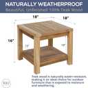 Teak Wood Side Table with Storage, Indoor and Outdoor Wooden Furniture for Deck, Porch, Balcony, Living Room, Bedroom and Backyard (18" D x 18" W x 16" H)