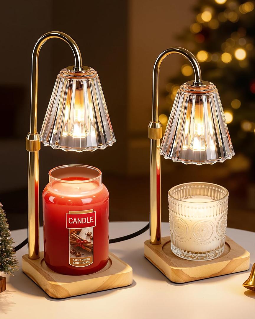 Marycele Candle Warmer Lamps 2 Pack, Electric Wax Warmer Lamp with Timer for Jar Candles, Aesthetic Home Decor, Housewarming Gifts for Women, Adjustable Height Clear