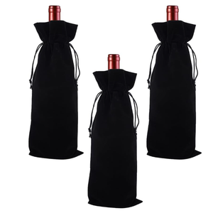 Beebeecraft 3Pcs 14.8x6 Inch Velvet Wine Bags Drawstring Champagne Wine Gift Bags Black Reusable Congrats Drinking Bottle Wrapping Pouches for Birthday Dinner Wedding Party