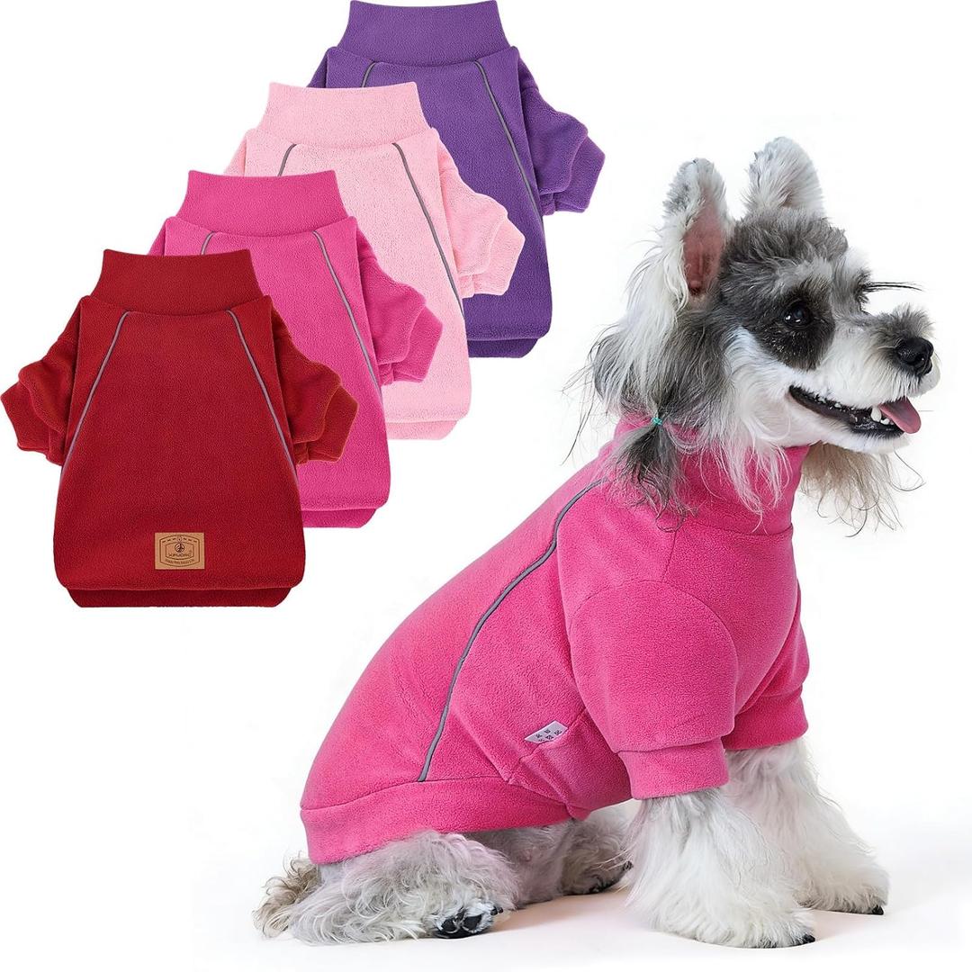 XPUDAC 4 Pack Dog Sweaters Fleece Dog Sweatshirt Winter Pet Clothes for Small Medium Dogs Boy Girl Pullover Puppy Christmas Outfits Cat Apparel, Purple, Light Pink, Hot Pink, Red, S