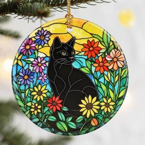 Christmas Ornaments, Dodosky 2.8in Ceramic Hanging Ornament, Xmas Decor, Christmas Tree Ornaments, Xmas Decorations for Tree, Holiday Ornament, Cat Lover Decor, Gifts for Cat Lovers for Women