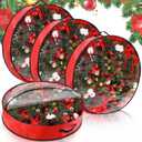 Aliceset 4 Pack Wreath Storage Containers, Ornament Garland Wreath Storage Bags with Handle Zipper Decorative Storages Box for Winter Valentine Wreaths(36 x 36 x 7.8 Inch,Red)