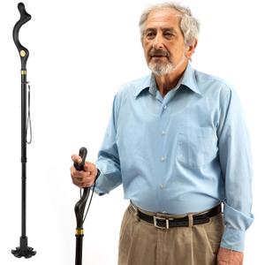 Walking Cane for Men and Women - Special Balancing Stick With 10 Adjustable Heights - Self Standing, Folding, Portable, Collapsible, and Comfortable (Black)