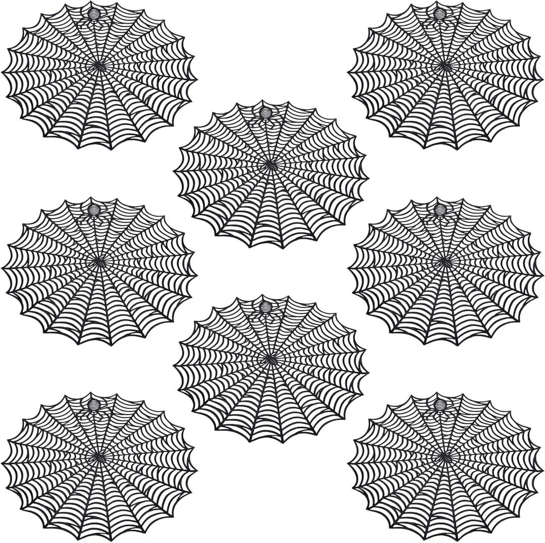 8 Pcs Halloween Spider Web Placemats- 15" Heat Insulation Halloween Placemats Spider Web Table Mats- Hollow Out Spiderweb Coasters Placemat for Dining Table Halloweens Decoration (Black)