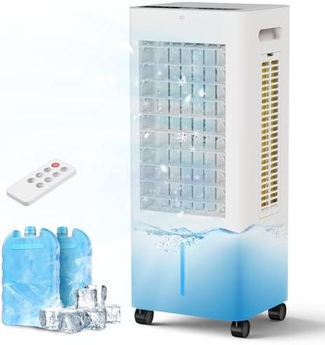 PNTCK Evaporative Air Cooler Portable: Fans That Blow Cold Air for Room, Bedroom, Indoor, Office - Swamp Cooling Fan with 19ft Remote, 12H Timer, 30dB Quiet, 3 Speeds, 2.1Gal Water Tank, Ice Pack