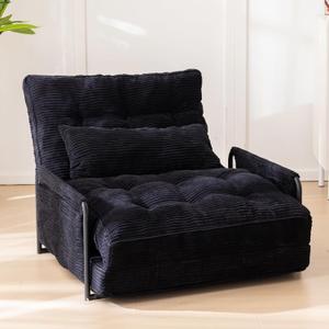 MAXYOYO Adjustable Floor Sofa Couch with 2 Pillows, Multi-Functional Bean Bag Bed, 5-Position Foldable Lazy Sofa Sleeper Bed with Armrest, Versatile Floor Seating for Reading, Corded Black, Single