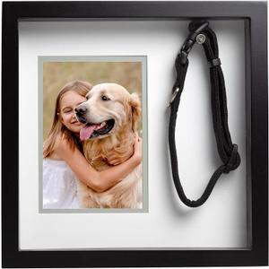 Pearhead Pet Collar Keepsake Picture Frame, Memorial Shadow Box, Wall Mountable Display, Bereavement Photo Frame for Dogs and Cats, Pet Loss Remembrance Gift, 4.5x6.5 Photo Insert, Black