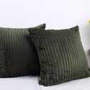 TangDepot, Set of 2 Soft Plush Velvet Big Striped Corduroy Solid Decorative Throw Pillow Covers, Euro Shams, European Pillow Covers - (26"x26" 2 Pieces, A74 Very Dark Green)