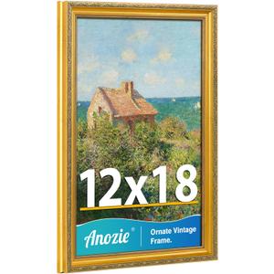 Vintage 12x18 Frame, Antique Gold Photo Frames with Plexiglass Front,Ornate 12x18 Poster Frame Display for Wall Décor,1 Pack,Gold