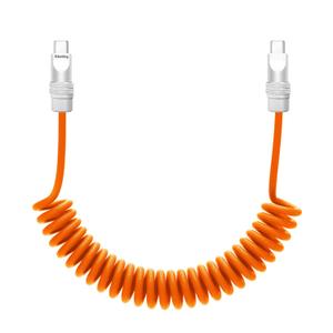 chubbycable Curly Chubby Retractable Fast Charging Cable 240W Coiled Charger Cord for Car Durable USB C Cable Compatible with iPhone 17-15 Series, Orange, Type-C to Type-C, 1.3FT-2.3FT