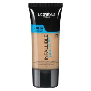 L'Oreal Paris Makeup Infallible Up to 24HR Pro-Glow Foundation, Sun Beige, 1 fl oz., EXP 2027/04