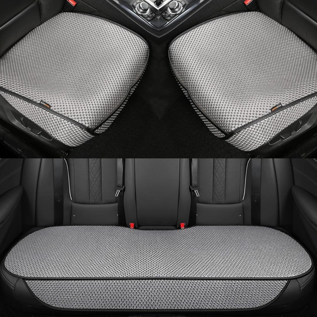 Auto Newer Breathable Universal Four Seasons Car Seat Covers, Luxury Include Front Car Seat Protector and RearCar Seat Cushion,Compatible with 95% Vehicles Fit for Cars Truck SUV (Grey,3PCS)