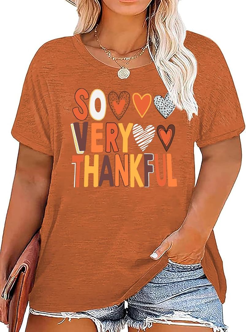 Women Plus Size Thanksgiving Shirt Thankful T Shirt Happy Thanksgiving Gift Tees Casual Fall Short Sleeve Tee Tops (XX-Large, Orange-001)