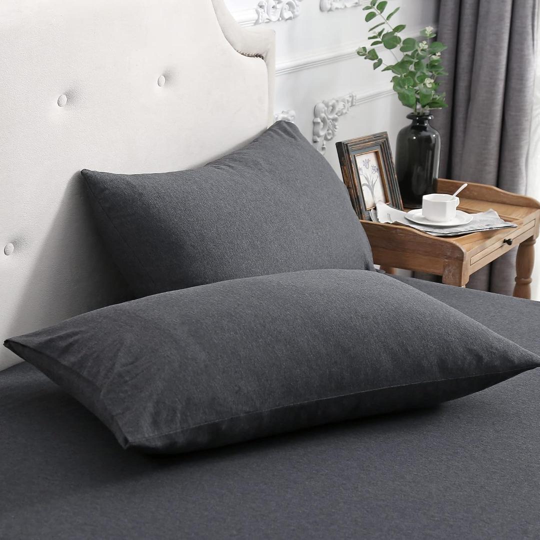 PURE ERA Jersey Knit Pillowcases 100% T-Shirt Cotton Super Soft Comfy Breathable, Set of 2, Standard 20" x 26", Heathered Charcoal Grey
