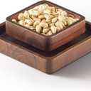 FANATU Wood Pistachio Snack Bowl with Shell Storage, Double Dish Holder Nut Bowl Pedestal for Sunflower Seed, Peanut, Cherries, Edamame (Walnut)