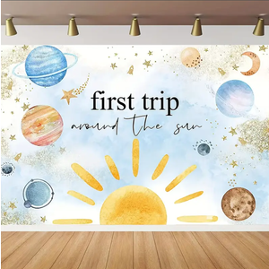 Outer Space 1st Birthday Backdrop First Trip Around The Sun Birthday Photography Background Astronaut Galaxy Space Sun Planets Birthday Party Decorations Banner 60 x 80 inch