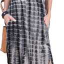 HUSKARY Women's Summer Maxi Dress Casual Loose Pockets Long Dress Short Sleeve Split Maxi Dresses, L