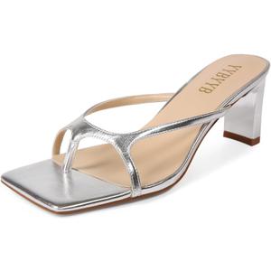 Women's Chunky Heels Flip Flops Block Heeled Sandals Square Open Toe Heels Summer Party Sexy Dress Shoes (7)