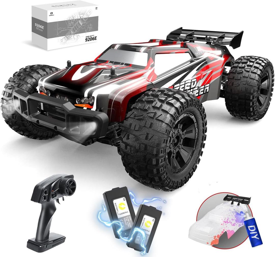 DEERC 9206E DIY Extra Shell 1:10 Scale Large RC Cars,48+ KM/H Hobby Grade High Speed Remote Control Car for Adults Boys,All Terrain 4WD 2.4GHz Off Road Monster RC Truck with 2 Battery for 40+ Min Play