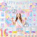 KOTLMIGHT 16th Birthday Decorations for Girls, In My Sweet Sixteen Era Birthday Party Decor Supplies for Girls 16 Year Old - Backdrop, Banner, Tablecloth, Centerpieces, Hanging Swirl, Hat, Wall Signs