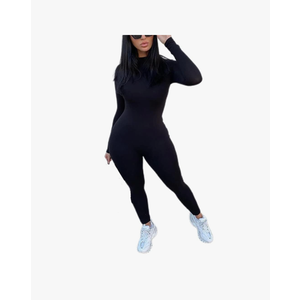 ECHOINE Long Sleeve Jumpsuit For Women Sexy Round Neck Back Zipper Bodycon Long Romper Clubwear S