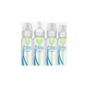 Dr. Brown's Anti Colic Options+ Narrow Glass Baby Bottle with Level 1 Slow Flow Nipple, BPA Free, 8 oz/250 mL, 0m+, 4Pack 