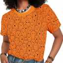 Halloween Ghost Shirt for Women Funny Spooky Season T Shirts Vintage Ghost Short Sleeve Tops (L)