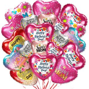 30Pcs Happy Mother's Day Balloons Set, 18'' 18pcs and 10'' 12pcs, Mom Balloons, Aluminum Foil Balloons for Mother's Day Decorations, Party Supplies and Grandmother's Birthday