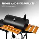 Royal Gourmet CC1624W Barrel Charcoal Grill with Offset Smoker, 552 Sq. In. Cooking Area, Wooden Front and Side Shelf with Hooks, Mesh Bottom Shelf, Charcoal Grill for Outdoor Grilling, Black