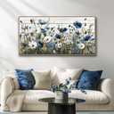 KZKU Floral Canvas Wall Art Blue and White Wildflowers Rustic Modern Farmhouse & Country Decor for Living Room Bedroom Kitchen 20x40inch
