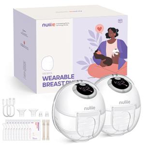 Nuliie Wearable Breast Pump (Model S32), Wearable Portable Breast Pumps 4 Modes 9 Levels, 24MM Comfortable Flange, More Private, Replaced Accessories Included (2 Packs, Deep White)