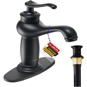 Single Hole Bathroom Faucet - Farmhouse Retro Sink Faucet with Matte Black Finish, Vintage Brass Design, 5-Minute Easy Installation for Bathroom Vanity/RV (Antique Style)