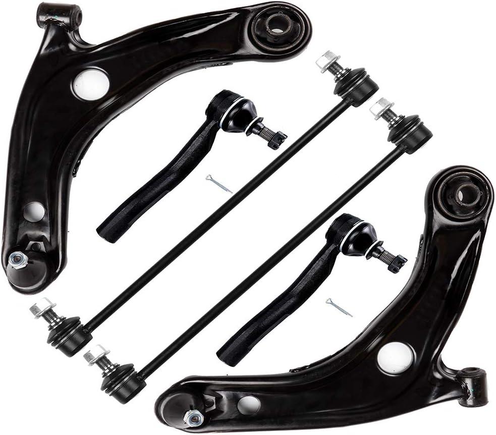 6-PC SET Suspension Kit fit 2007-2014 for Toyota for Yaris 2012-2016 for Toyota for Prius C Front Lower Control Arm and Ball Joint Outer Tie Rod End Sway Bar Link