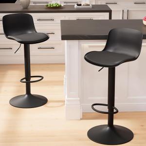 Kidol & Shellder Bar Stools Set of 2 Adjustable Swivel Counter Height Stools, Modern PU Leather Upholstered with Back Solid Color Barstools for Kitchen Island Black