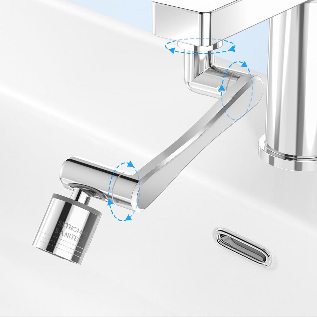 ST.THOMAS 1080 Swivel Faucet Extender,360 Swivel Robotic Arm Faucet Aerator,2 Sprayer Mode Kitchen Faucet Attachment Tap Head Replacement For Bathroom/Kitchen/Face/Hair
