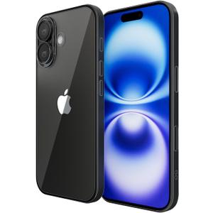for Apple iPhone 16 Case 6.1-Inch 2024, Yellowing-Resistant Shockproof Phone Bumper Cover, Anti-Scratch with Camera Lens Protector for iPhone 16 Phone Transparent Case (Black Border)