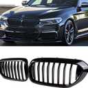 G30 Grille, Front Kidney Grill Compatible for 2017-2020 BMW 5 Series G30 (ABS Single Slat Gloss Black Grills, 2-pc Set)